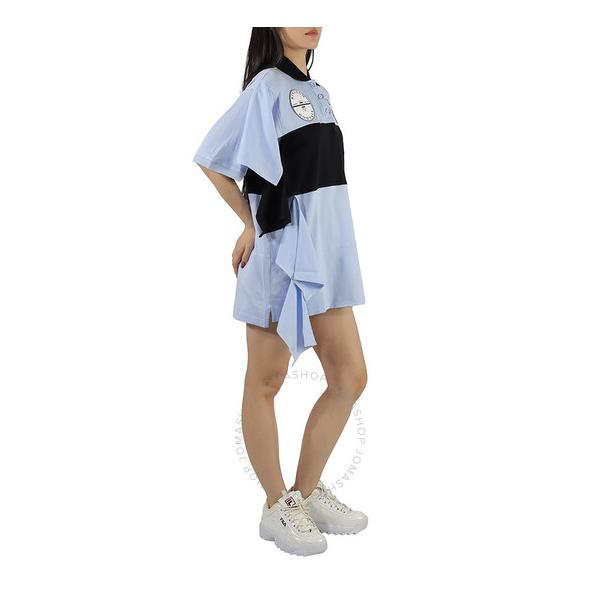 버버리 버버리 Burberry Oversized Appliqued Color-block Silk-jersey Mini Dress In Blue 4562548