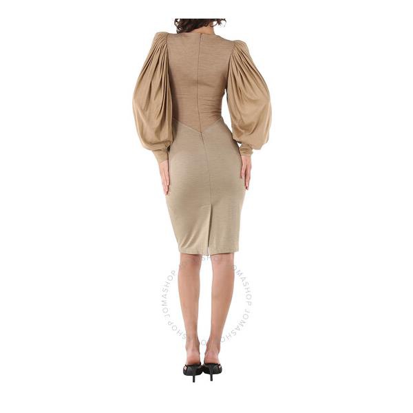 버버리 버버리 Burberry Ladies Pecan Melange Panelled Wool Silk Jersey Dress 4564140