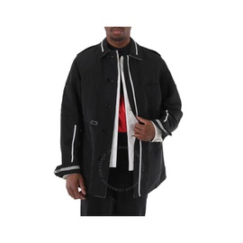 버버리 Burberry Mens Black Kaban Reversible Striped Technical Linen Field Jacket 4559093