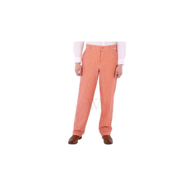 버버리 버버리 Burberry MEN'S Red Pattern Cut-out Back Gingham Stretch Cotton Trousers 4563541