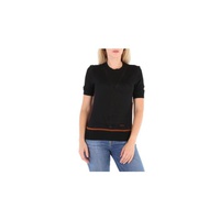 버버리 Burberry Ladies Black Short Sleeve Logo Intarsia Wool Silk Cashmere Top 8036186