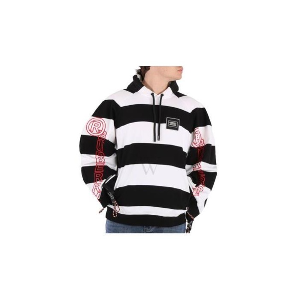 버버리 버버리 Burberry MEN'S Black Printed Logo Striped Hoodie 4563729