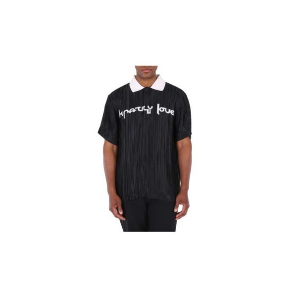 버버리 버버리 Burberry MEN'S Black Krazy Love Print Pleated Polo Shirt 4565874