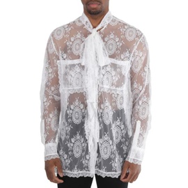 버버리 Burberry Optic White Oversized Tie-Neck Chantilly Lace Shirt 4563026