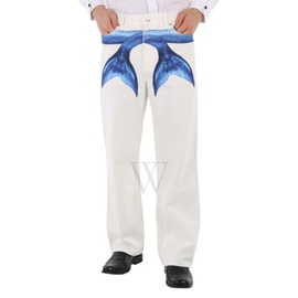 버버리 Burberry MEN'S White Mermaid Tail Printed Cotton-Denim Jeans 4567391