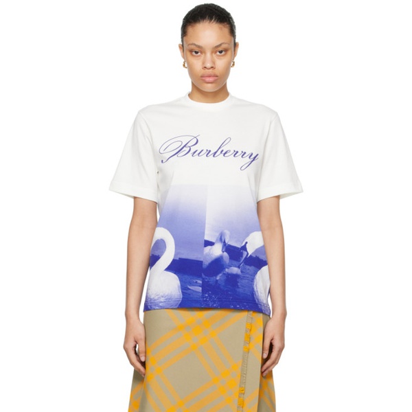 버버리 버버리 Burberry White & Blue Swan T-Shirt 232376F110017