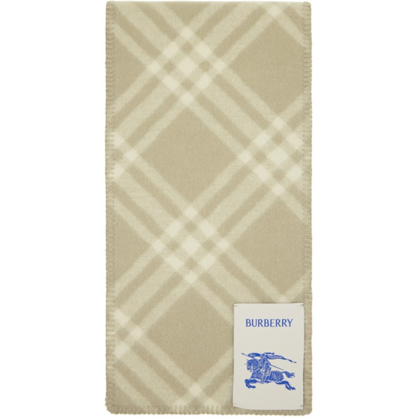 버버리 버버리 Burberry 오프화이트 Off-White & Taupe Check Wool Scarf 241376F028007