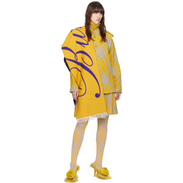 버버리 버버리 Burberry Yellow & Purple Logo Wool Silk Scarf 241376F028011