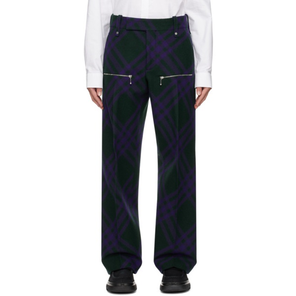 버버리 버버리 Burberry Green & Purple Check Trousers 232376M191007