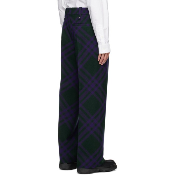 버버리 버버리 Burberry Green & Purple Check Trousers 232376M191007