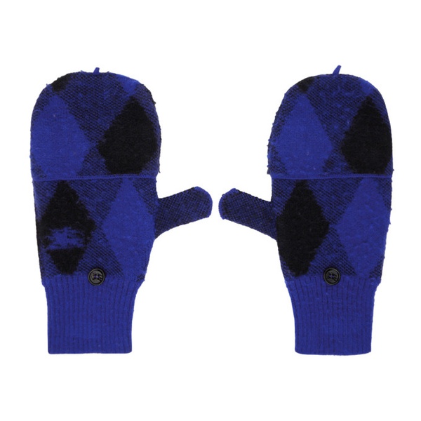 버버리 버버리 Burberry Blue & Black Argyle Wool Mittens 232376M135005
