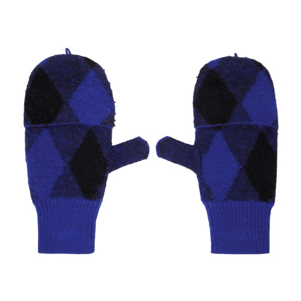 버버리 버버리 Burberry Blue & Black Argyle Wool Mittens 232376M135005