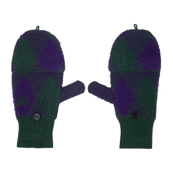 버버리 버버리 Burberry Green & Purple Argyle Wool Mittens 232376F012001