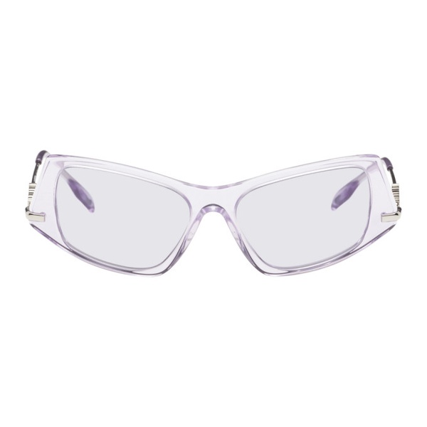 버버리 버버리 Burberry Purple Geometric Cat-Eye Acetate Sunglasses 241376F005036