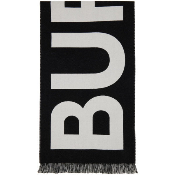 버버리 버버리 Burberry Black & Gray Logo Wool Jacquard Scarf 241376M150021