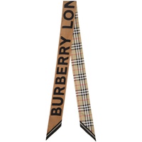버버리 Burberry Beige & Brown Skinny Check Silk Scarf 241376F029004