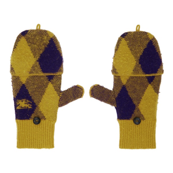 버버리 버버리 Burberry Yellow & Purple Argyle Wool Mittens 232376F012000