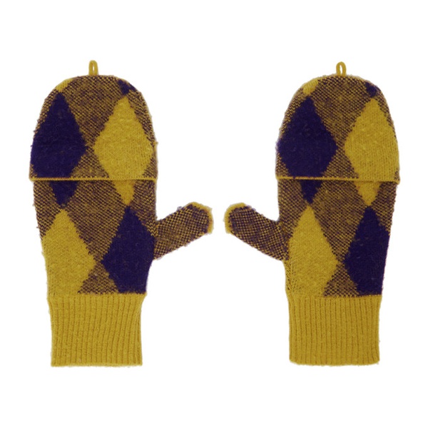 버버리 버버리 Burberry Yellow & Purple Argyle Wool Mittens 232376F012000