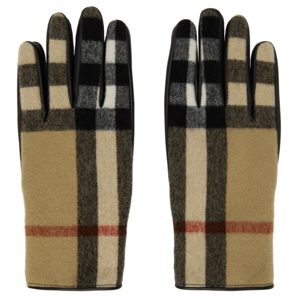 버버리 버버리 Burberry Tan & Black Vintage Check Gloves 222376F012002