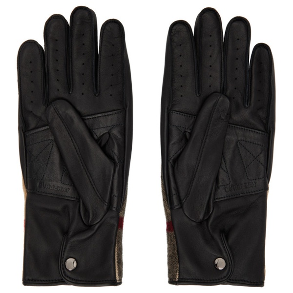 버버리 버버리 Burberry Tan & Black Vintage Check Gloves 222376F012002