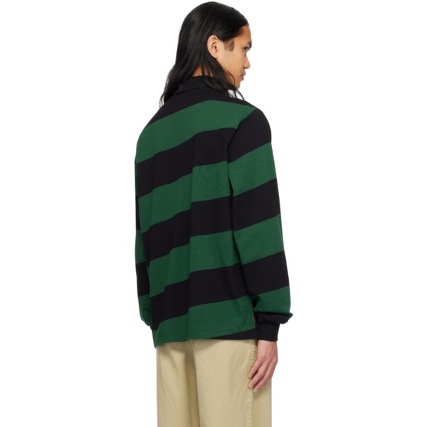 버버리 버버리 Burberry Black & Green Striped Long Sleeve Polo 241376M212008