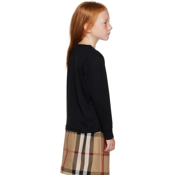 버버리 버버리 Burberry Kids Black EKD Long Sleeve T-Shirt 232376M703009