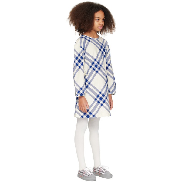 버버리 버버리 Burberry Kids 오프화이트 Off-White & Blue Check Dress 241376M702000
