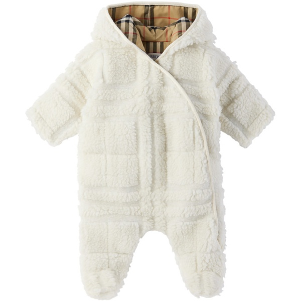 버버리 버버리 Burberry Baby White Hooded Jumpsuit 241376M690007