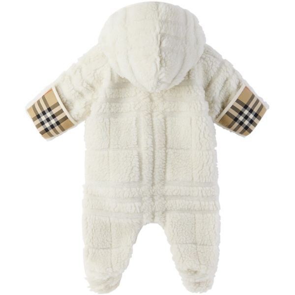 버버리 버버리 Burberry Baby White Hooded Jumpsuit 241376M690007