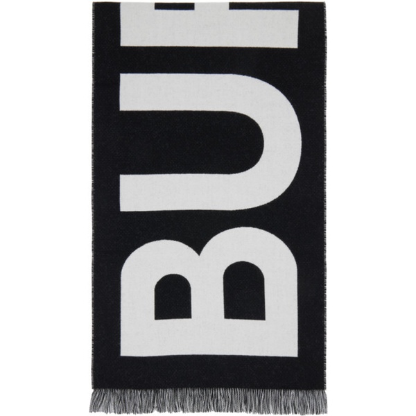 버버리 버버리 Burberry Black & White Jacquard Logo Scarf 232376M150002