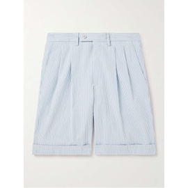 CARUSO Straight-Leg Pleated Striped Cotton Shorts 1647597314513229