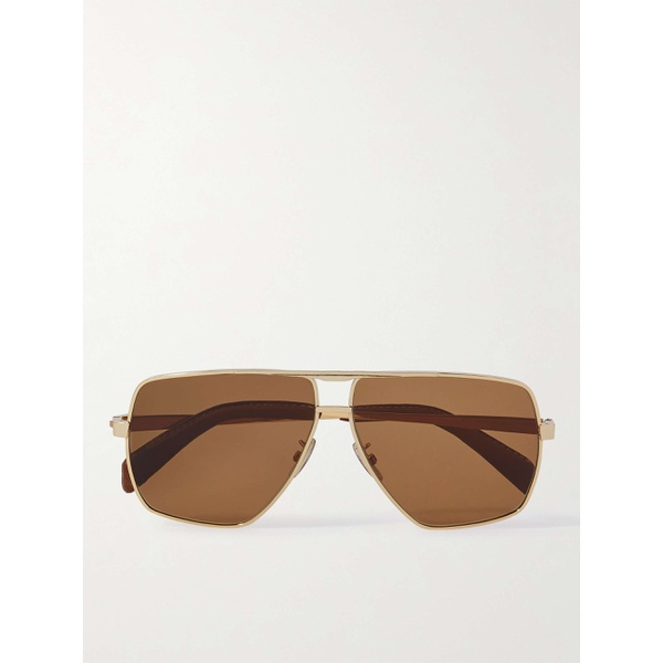  CELINE HOMME Aviator-Style Gold-Tone and Leather Sunglasses with Chain 1647597294022710