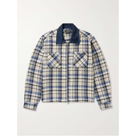 CHERRY LOS ANGELES Chambray-Trimmed Logo-Embroidered Checked Cotton-Flannel Shirt Jacket 1647597328661400