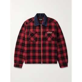 CHERRY LOS ANGELES Chambray-Trimmed Logo-Embroidered Checked Cotton-Flannel Shirt Jacket 1647597328661310