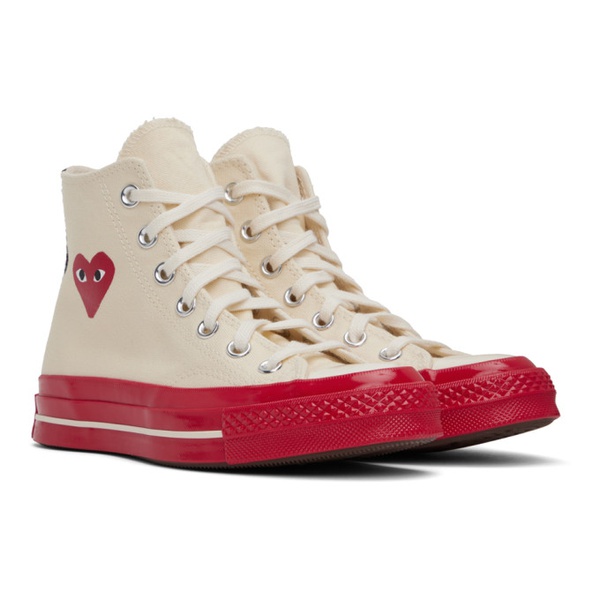  COMME des GARCONS PLAY 오프화이트 Off-White & Red 컨버스 Converse 에디트 Edition PLAY Chuck 70 High-Top Sneakers 231246F127001