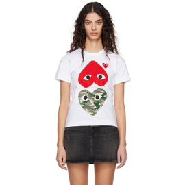 COMME des GARCONS PLAY White CA모우 MOUFLAGE Upside Down Heart T-Shirt 231246F110002