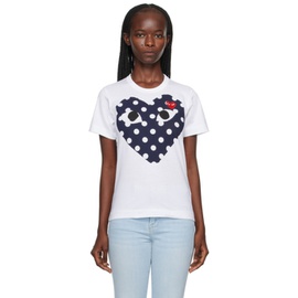 COMME des GARCONS PLAY White Big Double Polka Dot Heart T-Shirt 232246F110000