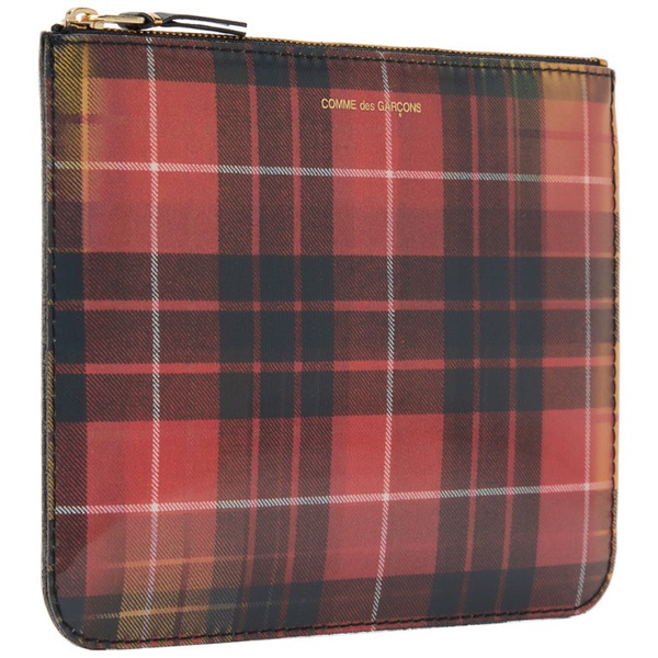 COMME des GARCONS WALLETS Red & Yellow Lenticular Tartan Pouch 241230F045007