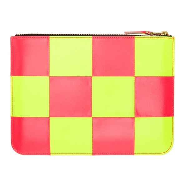  COMME des GARCONS WALLETS Pink & Yellow Fluo Squares Pouch 221230M171005