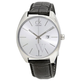 Calvin Klein MEN'S Exchange Calfskin Leather Silver Dial Watch K2F21120
