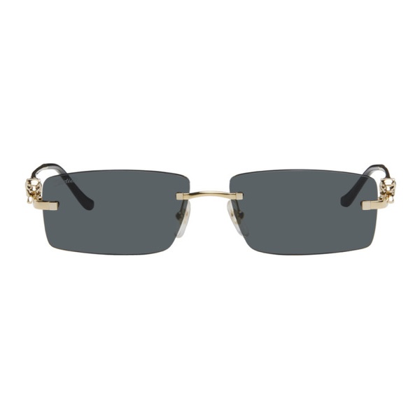 Gold & Gray Panthere de Cartier Sunglasses 241346M134015