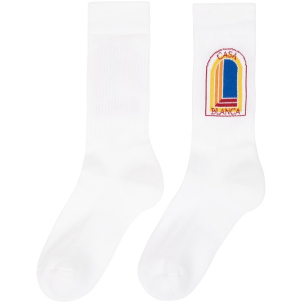  카사블랑카 Casablanca White Ribbed Socks 241195M220018