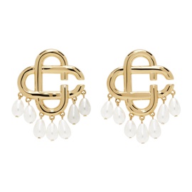 카사블랑카 Casablanca Gold Pearl Drop Logo Earrings 241195M144001