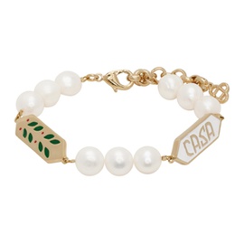 카사블랑카 Casablanca Gold & White Laurel Pearl Bracelet 241195M142001