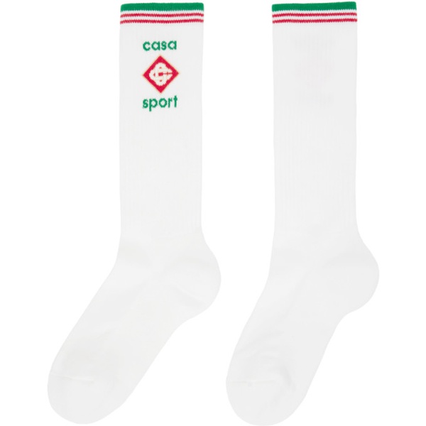  카사블랑카 Casablanca White Casa Sport Logo Socks 241195M220001