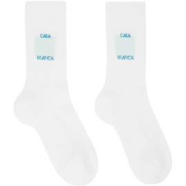 카사블랑카 Casablanca White & Blue Casa Logo Socks 241195M220002