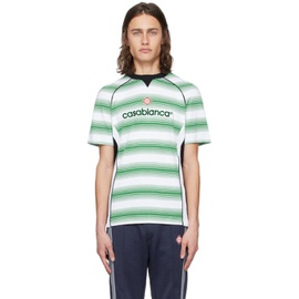 카사블랑카 Casablanca White & Green Stripe T-Shirt 241195M213028