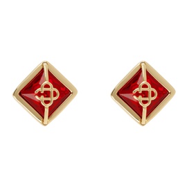 카사블랑카 Casablanca Gold & Red Crystal Monogram Earrings 241195M144006