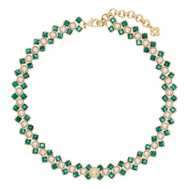 카사블랑카 Casablanca Gold & Green Crystal & Pearl Necklace 241195F023004