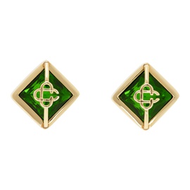 카사블랑카 Casablanca Gold & Green Crystal Monogram Earrings 241195F022003